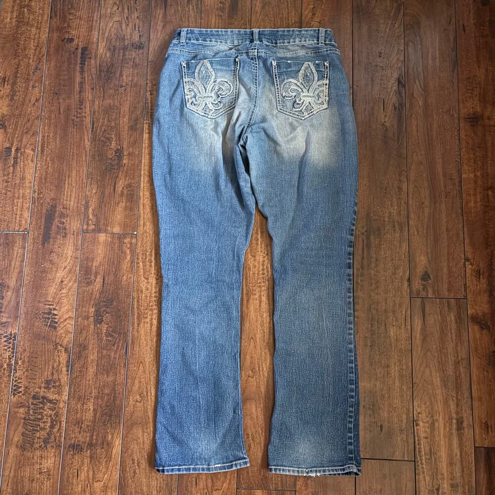 Y2K Faded Glory Jeans Womens 12A Blue Faded Rhinestones 2000s Grunge Distressed